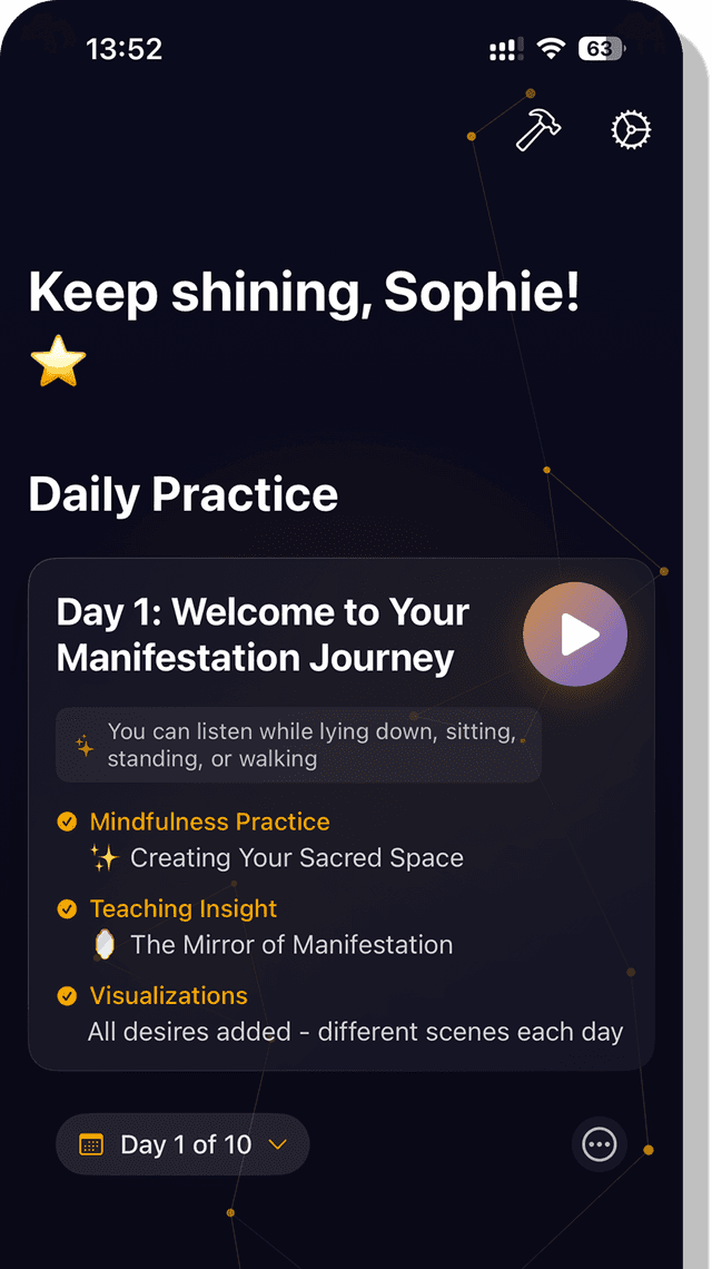 Becoming app - Daily practice screen showing personalized meditation program